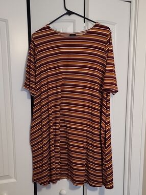 Agnes & Dora Striped Midi Dress - Maroon, Tan & White